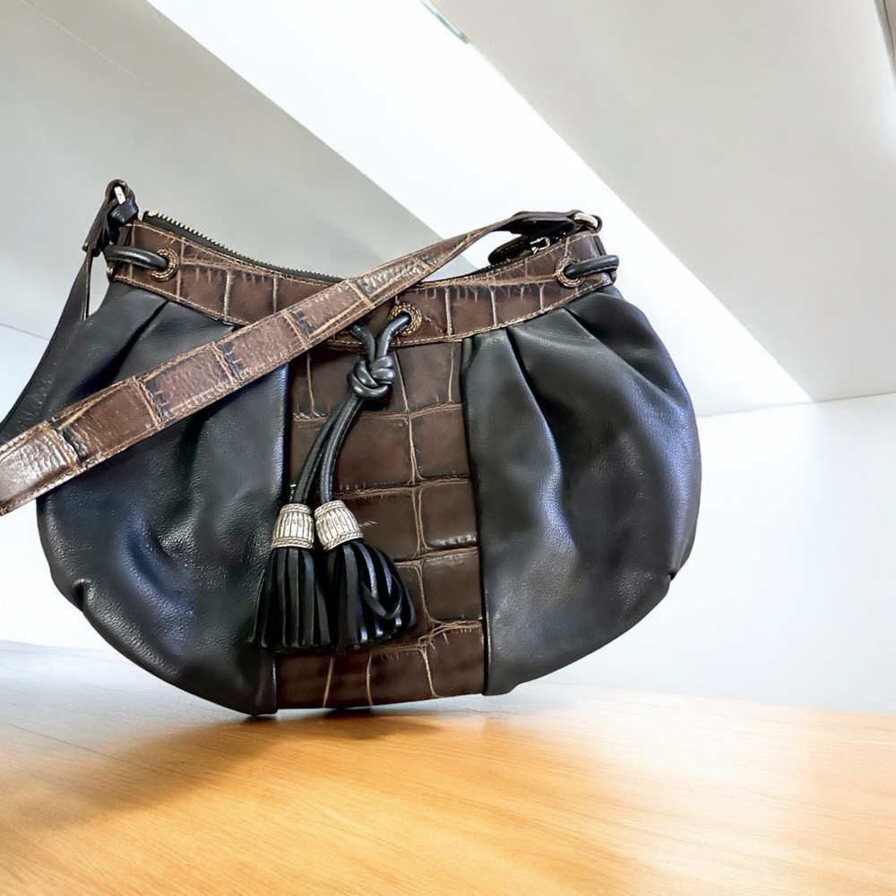 Brighton Black bag 
With Brown Croc Trim with Tassel Shoulder Bag